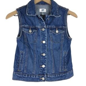 OLD NAVY Girl’s Denim Jean Vest Medium Wash 100% Cotton Western Size XL (14)